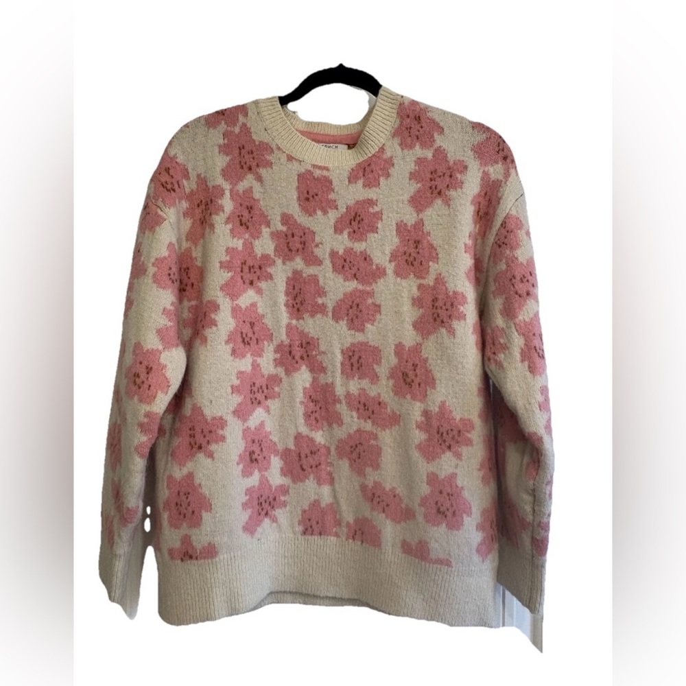 FRNCH Paris Pink Ivory Floral Print Pullover Knit Sweater Women’s Small/Medium